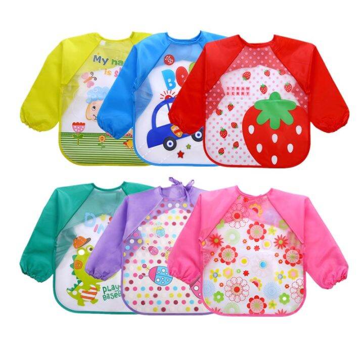 New Baby Kids Toddler Long Sleeve Scarf Waterproof Art Smock Feeding Bib Apron Infant Boys Girls Burp Cloth Printed Bibs